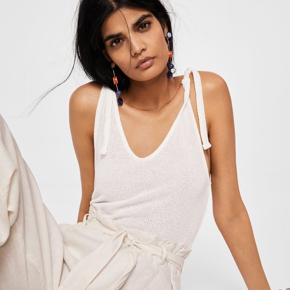 Mango Tops - Mango *BRAND NEW* Tie Strap Cream Woven Tank Top